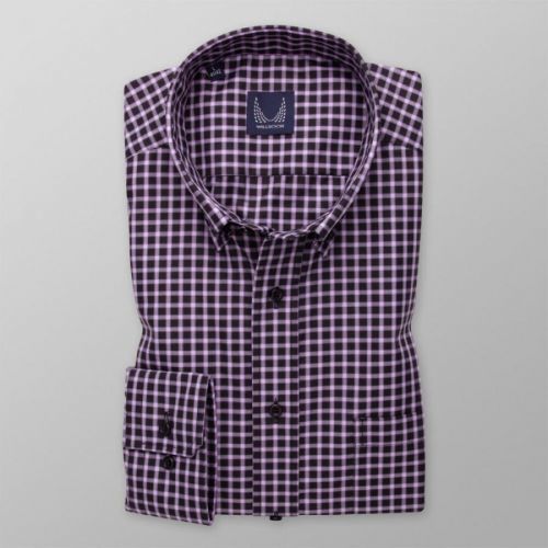 Pánska slim fit košeľa čierna s fialovým károvaným vzorom 14551