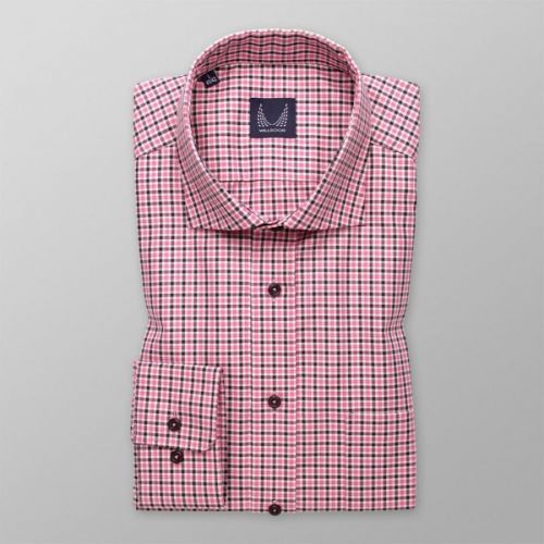 Pánska slim fit košeľa ružová s čierno-bielym károvaným vzorom 14553