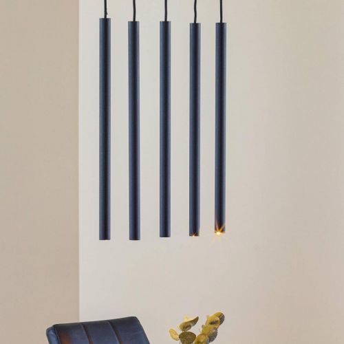 Závesná lampa Thin, čierna, 5-plameňová, lineárna