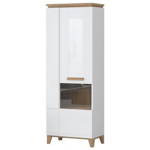 Vitrína Brio V2S pacific walnut/crystal white