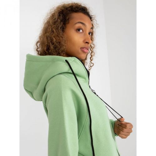 RUE PARIS light green long zipped basic sweatshirt with pockets