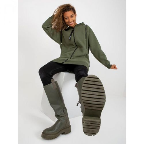 Khaki long basic zipped sweatshirt with pockets RUE PARIS