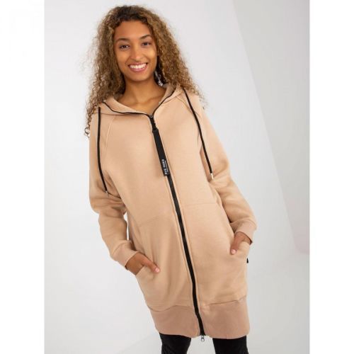 RUE PARIS beige long zipped basic sweatshirt with hood