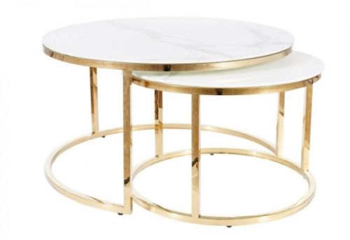 Expedo Set konferenčných stolíkov MOUSE, biely mramor/zlatá