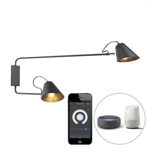 Smart wandlamp zwart 2-lichts verstelbaar incl. Wifi A60 - Lune