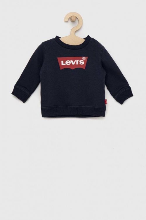 Detská bavlnená mikina Levi's tmavomodrá farba, s potlačou