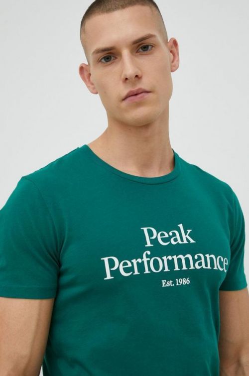 Bavlnené tričko Peak Performance zelená farba, s potlačou