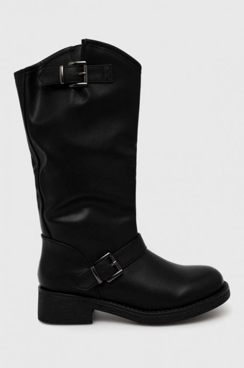 Vysoké čižmy Answear Lab dámske, čierna farba, na plochom podpätku, zateplené