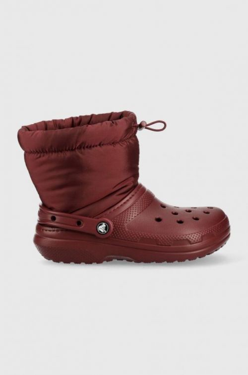 Snehule Crocs Classic Lined Neo Puff Boot bordová farba