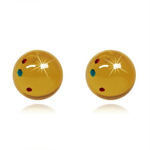 Oceľové náušnice - žlté guľôčky zo syntetického jantáru, 8 mm