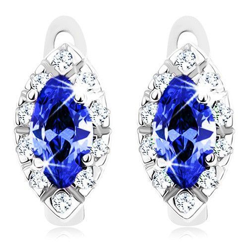 Náušnice zo striebra 925, zrnko tmavomodrej farby s čírym obrysom, puzetky