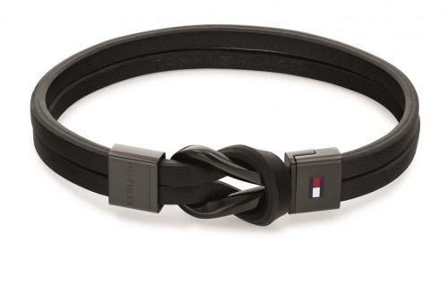 Tommy Hilfiger Moderný náramok z čiernej kože Braided Knot 2790442