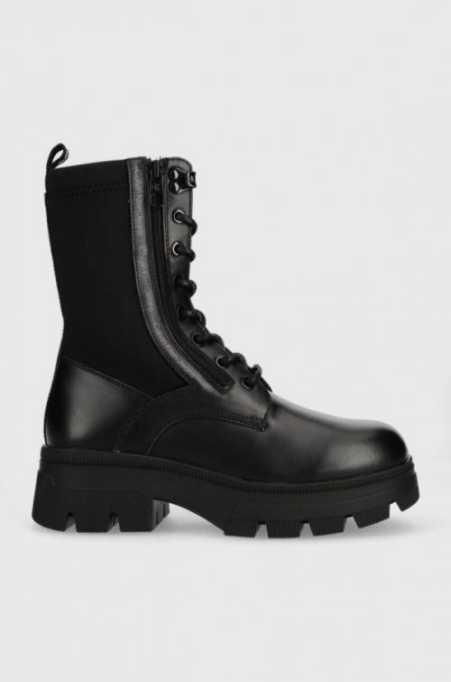 Workery Calvin Klein Jeans Chunky Combat Laceup dámske, čierna farba, na platforme,