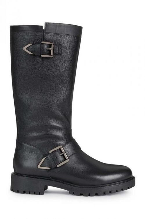 Kožené čižmy Geox D16fth 04643 C9999 D Hoara H dámske, čierna farba, na plochom podpätku,