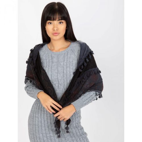 Black and navy blue scarf with fringes