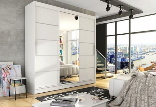 Expedo Posuvná skriňa LUKAS VI so zrkadlom, 250x215x58, biela matná