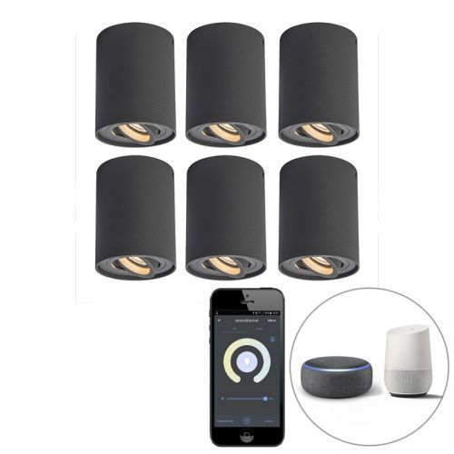 Set van 6 spots smart antraciet incl. Wifi GU10 - Rondoo up