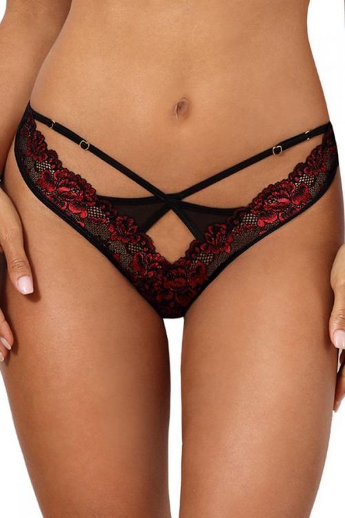 Sexy tangá V-10028 čierna/červená - Axami L