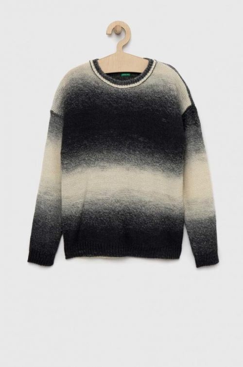 Detský sveter s prímesou vlny United Colors of Benetton šedá farba, tenký