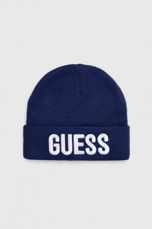 Detská čiapka Guess tmavomodrá farba biela, z tenkej pleteniny,