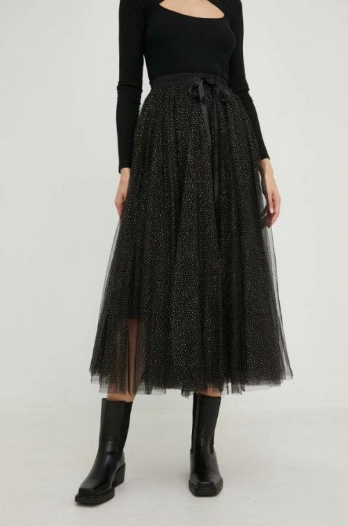 Sukňa Answear Lab zlatá farba, midi, rovný strih