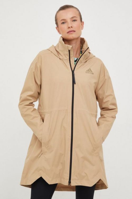 Bunda adidas dámska, béžová farba, prechodná,
