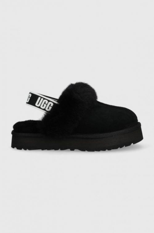 Kožené papuče UGG Funkette čierna farba