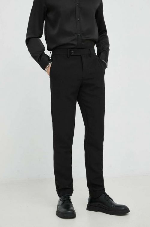 Nohavice Bruuns Bazaar Karlsus Basic Pants pánske, čierna farba, priliehavé