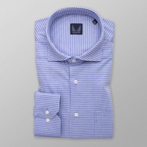 Pánska slim fit košeľa biela so svetlomodrým károvaným vzorom 14559