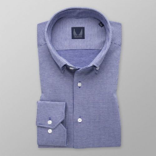 Pánska slim fit košeľa modrej farby s jemným bielym pepito vzorom 14562