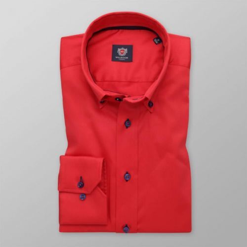 Pánska slim fit košeľa červená s hladkým vzorom 14584