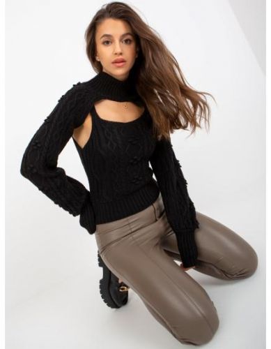 Dámska súprava s krátkym kockovaným svetrom DIX čierna