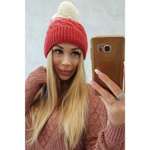 Cap with fleece Ilona K218 malina+ecru