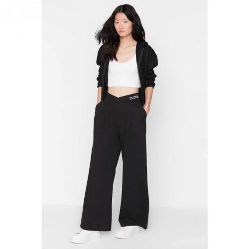 Trendyol Black Print Detailed Wide Leg Knitted Trousers