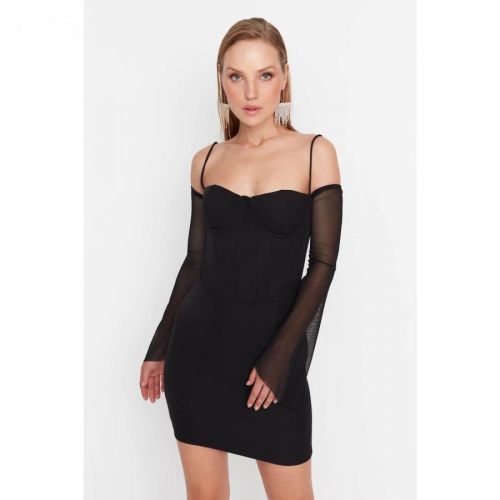 Trendyol Black Tulle Detailed Woven Dress