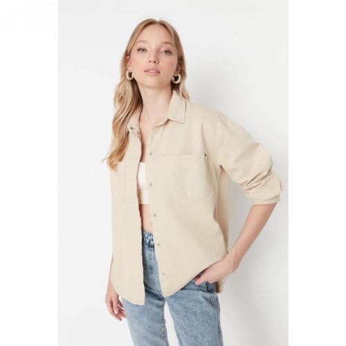 Trendyol Beige Oversize Denim Shirt Jacket