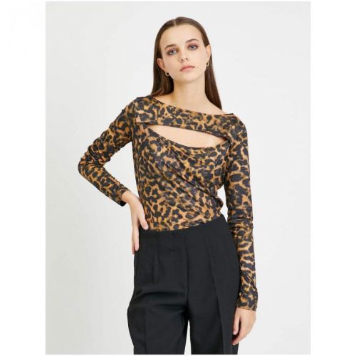 Brown Women's Patterned T-Shirt with Guess Phoebe Cut - Women