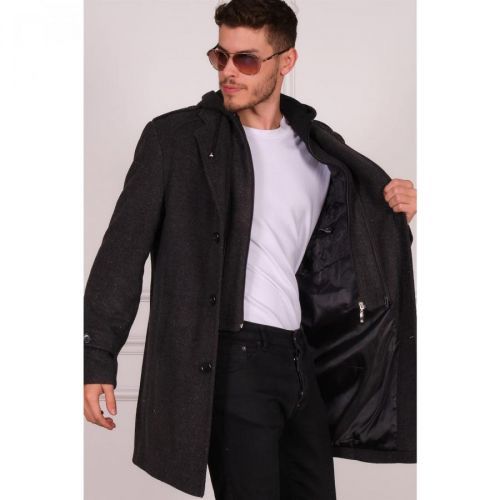 PLT8401 DEWBERRY MEN'S COAT-PATTERNED BLACK