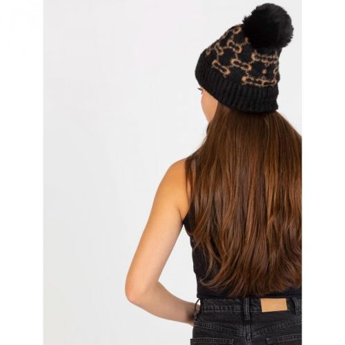 Women's black and camel patterned winter hat