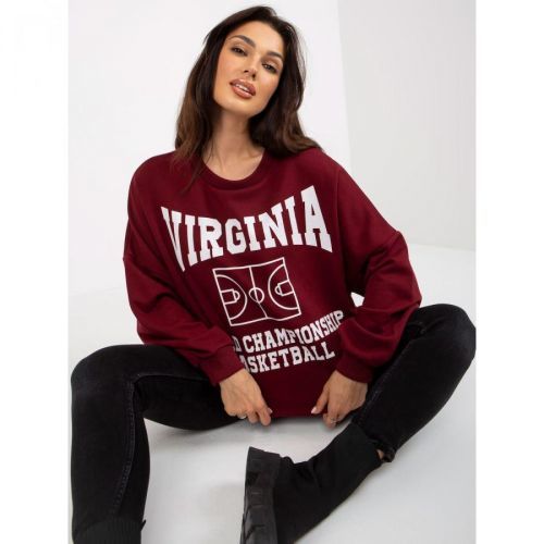 Long, maroon sweatshirt with a print and a round neckline
