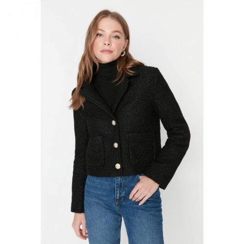 Trendyol Black Gold Button Detailed Boucle Coat
