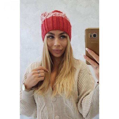 Cap with fleece Milano K203 ecru melange+red