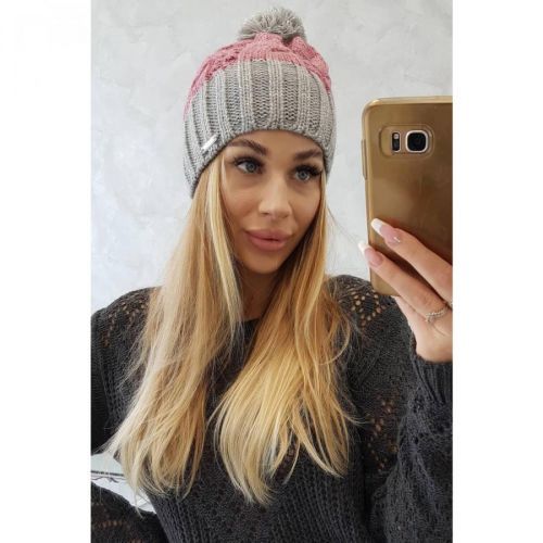 Cap with fleece Paris K212 dark pink+gray