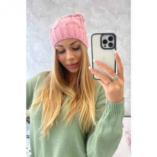 Cap with fleece Iwona K221 pink