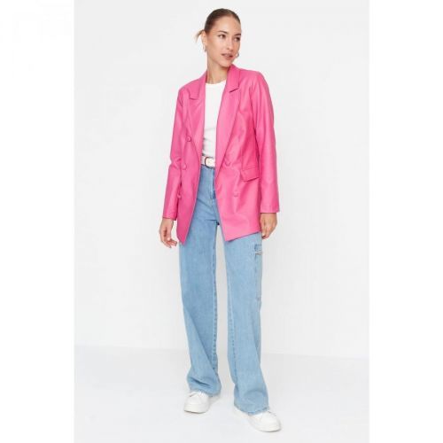 Trendyol Fuchsia Pocket Detailed Faux Leather Blazer Jacket