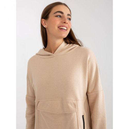 Ladies' beige long sweatshirt with zippers