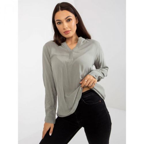 Light green plain V-neck SUBLEVEL blouse