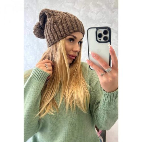 Cap with fleece Paulina K227 mocca