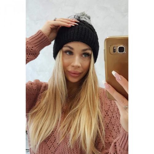 Cap with fleece Ilona K218 black+gray
