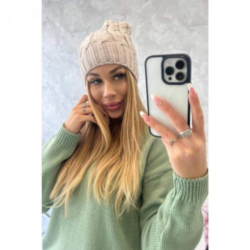 Cap with fleece Iwona K221 beige